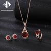 Conjunto de Joias Femininas com Pingente de Turmalina Rubi, Anel, Brinco e Colar, Conjunto de Três Peças com Zircônia Embutida, Joias de Temperamento, Atacado