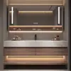 Estilo crema doble lavabo de lujo ligero combinación de mueble de baño de placa de roca lavabo integrado sin costuras para baño mueble de lavabo