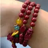 Exquisito brazalete Pixiu de tres anillos de nicho de lujo ligero de alta gama para mujer hecho de cinabrio, un regalo para parejas en su año zodiacal