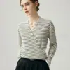 Suéter de Punto de Cachemira a Rayas y Bloques de Color con Cuello en V para Mujer, Otoño/Invierno, Elegante y con Estilo, Suéter Básico
