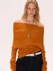 MOKACAKE2026 Otoño/Invierno Nuevo Suéter de Punto de Lana para Mujer Naranja-Naranja Hombro Diagonal Un Solo Hombro Estilo Perezoso Sentido del Diseño Top