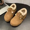 Sandálias Birkenstock Plataforma Retrô Femininas 2026 Outono/Inverno Novas Retrô Plus Veludo Slip-on Pelúcia Algodão Femininas