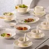 Juego de tazón y plato de color crema para bajo vidriado a alta temperatura hecho a medida, vajilla para el hogar, platos y tazones, perfecto para inauguración de casa