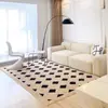 Alfombra de cuadros para dormitorio, sala de estar, moderna, sencilla, estilo nórdico, mesita de noche, mesa de centro, sofá, alfombra a cuadros