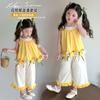 Traje de Verano para Niñas 2025 Nuevo Estilo Moda Infantil Bebé Verano Encaje Casual Pantalones de Pierna Ancha Conjunto de Dos Piezas