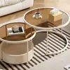 Mesa de Centro Pequena para Apartamento Estilo Creme com Vidro Arco-Íris, Nova Combinação Redonda para Sala de Estar, Mesa de Centro Moderna de Luxo Leve