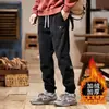 Calça de moletom masculina com forro de fleece, calça casual de veludo cotelê patchwork para outono e inverno, calça jogger versátil de corte solto