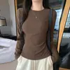 Camiseta de Manga Larga con Cuello Redondo Pequeño Cepillado Seleccionada Cuidadosamente Hombro Normal para Mujer Otoño/Invierno Estilo Básico Capa Interior Capa Base Top Adelgazante