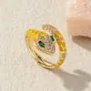 Anel Aberto Ajustável Estilo Frio Cravejado de Diamantes em Formato de Cobra Europeu e Americano Transfronteiriço Design de Nicho Retrô Exquisite Anel Joia