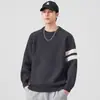 Suéter de Punto Holgazán Estilo Japonés para Hombre y Mujer, Invierno Casual Capa Base Rayado Casual Cuello Redondo Manga Larga Top