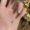 Collar de Cadena para Clavícula de Plata de Ley S925 con Perla Redonda Ojo de Gato Cepillado Patrón de Onda de Agua Estilo Coreano Simple Ins Nicho Versátil Moda