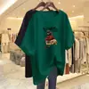 2026 Nova Camiseta de Manga Curta Estilo Comércio Exterior para Mães, Plus Size Solta, Emagrecedora, Cobre a Barriga, Blusa Estampada de Meia-Manga