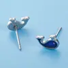 Pendientes de Gota de Aceite de Dibujos Animados Espaciales Estilo Coreano Acero Inoxidable Cielo Estrellado Planeta Azul Luna Creciente Mini Lindos Versátiles para Estudiantes