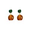 Pendientes de botón geométricos de resina marrón con aceite de gota de aguja plateada, pendientes elegantes retro franceses, pendientes elegantes de lujo ligero, venta al por mayor de fábrica