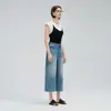 Nuevos Jeans Franceses Otoño/Invierno para Mujer Versátiles Personalidad Relajados Pierna Ancha Algodón Lavado Azul Retro Acortados Pantalones Casuales