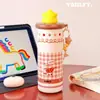Nuevo Estilo de Sanación Gatito Taza Térmica Linda Tapa de Cabeza de Gato 3D con Correa para Colgar Taza de Agua Fría Aislada al Vacío Taza de Celebridad de Internet