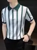 Nueva moda de verano para hombre, casual, personalidad, a rayas de moda, cuello camisero, manga corta, polo, top versátil en blanco de moda