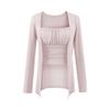 Camisola Ajustada Sexy para Chica Caliente Conjunto de Dos Piezas para Mujer con Almohadillas en el Pecho + Chaqueta Cardigan de Manga Larga Traje Exterior