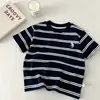 Camiseta de Verano Bordada de Manga Corta para Niños Tela de Alta Calidad Algodón Elegante Top Rayado para Niñas