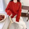 Suéter de Tricô Cashmere Espesso Gola Redonda Estilo Francês Outono Inverno para Mulheres, Suéter Versátil Soltinho com Base de Lã Pura