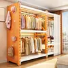 Armario de estantes para casas de alquiler, dormitorio de estilo abierto, armario sencillo, vestidor, estantería de pie, perchero