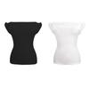 French Minor Jacquard Blanco Simple Elegante Ajustado Adelgazante Tejido Combinable Hombro Descubierto Top Corto Nuevo de Mujer