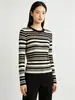 Fábrica de Suéteres Fuente Dalan: Nuevo top versátil de otoño e invierno para mujer, corte ajustado, adelgazante, con rayas de colores contrastantes y cuello redondo