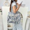 2025 Nova Bolsa de Lona de Grande Capacidade Ins Estilo Preguiçoso Xadrez Colorido Bolsa de Ombro Casual Bolsa Tote de Axila para Mulheres