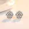 Pendientes de Plata S999 Lanlanjia con Pequeño Diamante y Diamante Grande, Elegante Copo de Nieve de Circonita, Joyería de Oreja Moderna y Sencilla