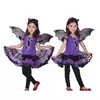 Cosplay Halloween Crianças Traje de Bruxa Morcego Saia de Gaze Roxa Elfo Bruxa Traje Bala