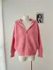 Suéter cárdigan con capucha de punto gofre para mujer, colección de otoño, estilo retro, de longitud corta, con doble cremallera