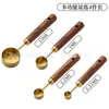 Copo medidor colher de medida conjunto de 8 peças aço inoxidável colher de café cabo de madeira colher de medida colher de medida de grama colher de medida colher de grão de café
