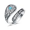 Nueva Joyería de Amazon Europea y Americana Bohemia Retro Girasol Turquesa Anillo Ajustable de Flor para Mujer