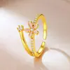 Anillo Abierto de Circonia Rosa Sakura de Doble Capa Nicho de Gama Alta Exquisito Anillo para Dedo Índice Joyería para Manos Estilo Fresco de Lujo Ligero Mujer
