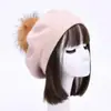 Boina Nueva de Color Sólido con Pompón Mezcla de Lana Moda Cómoda Gorro Pullover Doble Capa Cálido Gorro de Punto Sencillo