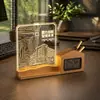 Regalos de Aniversario Corporativo Portaplumas de Madera Maciza Hecho a Medida Luz Nocturna Acrílica Logo Personalizado Medidor de Temperatura y Humedad