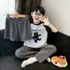 2026 Nuevo Conjunto de Tres Piezas de Ropa de Casa para Niños Verano Manga Corta Pantalón Largo Pijama Ropa Delgada para Aire Acondicionado para Niños Mayores