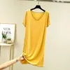Vestido largo que favorece la figura, estilo delgado para mujeres de talla grande, vestido casual de verano de modal suelto con volantes, cuello en V, manga corta, modelo nuevo