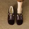 Estilo Universitário Retrô Camélia Tira em T Mary Jane Sapatos Pequenos de Couro Bico Redondo Mais Pelúcia Sapatos de Pelo Mulheres