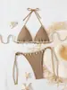 Bikini Europeo y Americano Nuevo 2027 con Tirantes de Borlas, Traje de Baño para Vacaciones en la Playa, Traje de Baño Transfronterizo de Comercio Exterior para Mujer