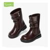 Botas Snafy Girls Botas de Cano Médio para Crianças 2025 Inverno Novo Pequena Princesa Estilo Britânico Moda Algodão Botas de Couro