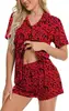 Toma Real de Nuevo Conjunto de Pijama Cardigan de Estilo Europeo y Americano Transfronterizo, Conjunto Casual de Ropa de Casa para Mujer con Solapa, Conjunto de Dos Piezas con Pantalones Cortos y Manga Corta