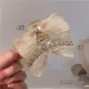 Pinza de Garra con Lazo Doble Cara Estilo Chanel Malla Pedrería Pinza de Garra Horquilla para Mujer Flequillo Lateral Horquilla Elegante