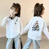 Camiseta de Manga Larga de Algodón Puro para Niñas, Estilo Casual Diario Estampado, Moda Otoñal Elegante, para Niños Medianos y Grandes
