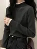 Capa base de forro polar acanalado para mujer, adecuada para usar como capa exterior, nueva colección otoño/invierno 2026, cuello medio alto, top de color gris con bloques de color y manga larga