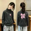 Roupa de baixo escovada para meninas, listrada, tamanho médio-grande, roupa íntima infantil quente, outono e inverno, nova, top casual de fleece infantil de manga comprida
