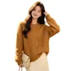 Suéter de tricô de lã quente, estilo suave, para outono e inverno, para mulheres, apresentando um acabamento macio e escovado, um corte relaxado, gola redonda e cor sólida, tornando-o uma peça de tricô grossa e aconchegante.