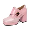 Nuevos Zapatos de Tacón Grueso Mary Jane Hebilla Cuadrada Charol Zapatos Individuales Talla Grande 33-43 Zapatos de Comercio Exterior Wish