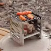 Parrilla de Acero Inoxidable Plegable para Exteriores, Cortavientos, Parrilla de Carbón de Madera, Camping, Portátil, Mini, Ligera
