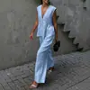 2025 Algodón Cuello en V Sin Mangas Top Chaleco Pantalón Traje de Mujer Europeo y Americano Nuevo Color Sólido Elegante Commuter Conjunto de Dos Piezas